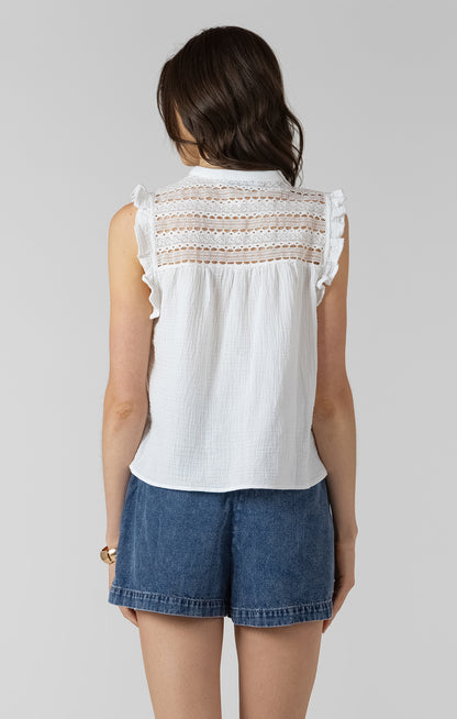 Lace Button Front Blouse - White