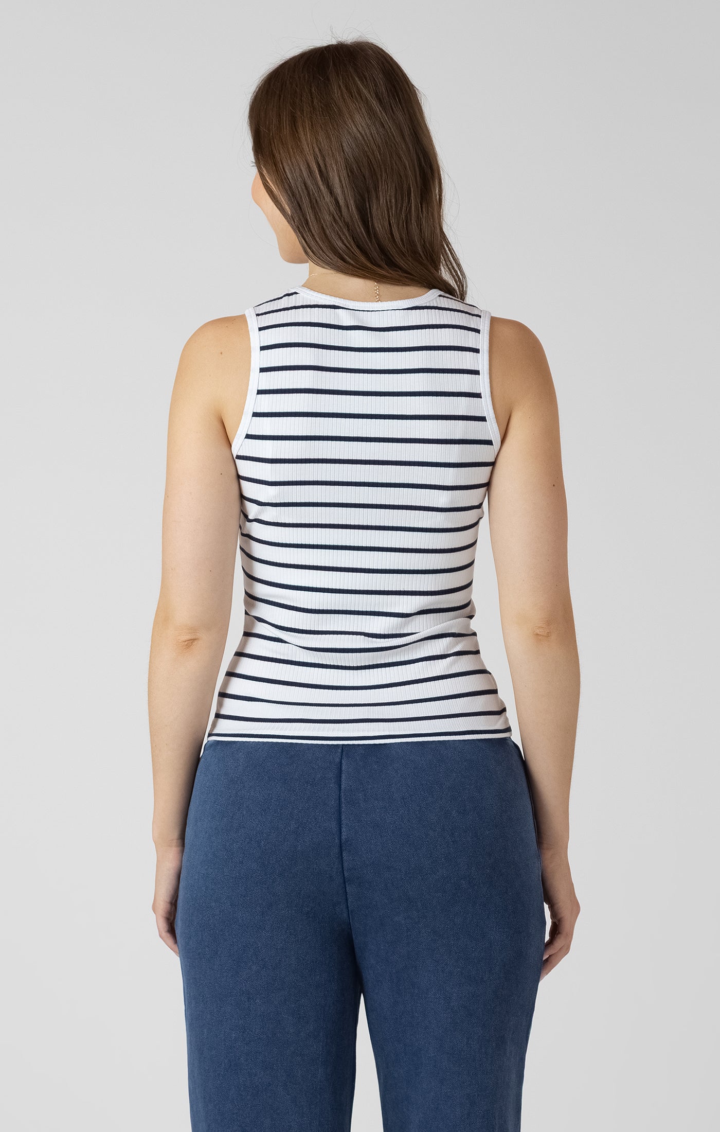 Ribbed Tank - Navy/White Striped