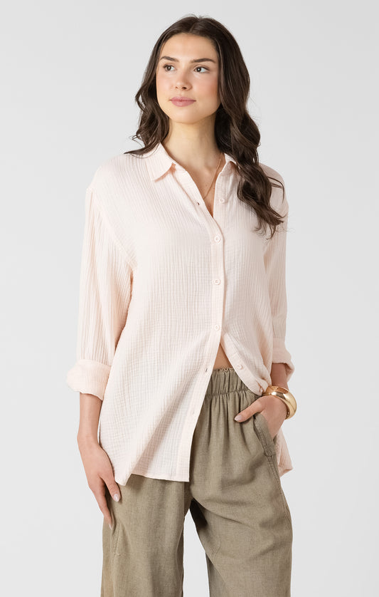 Textured Button up - Powder Pink
